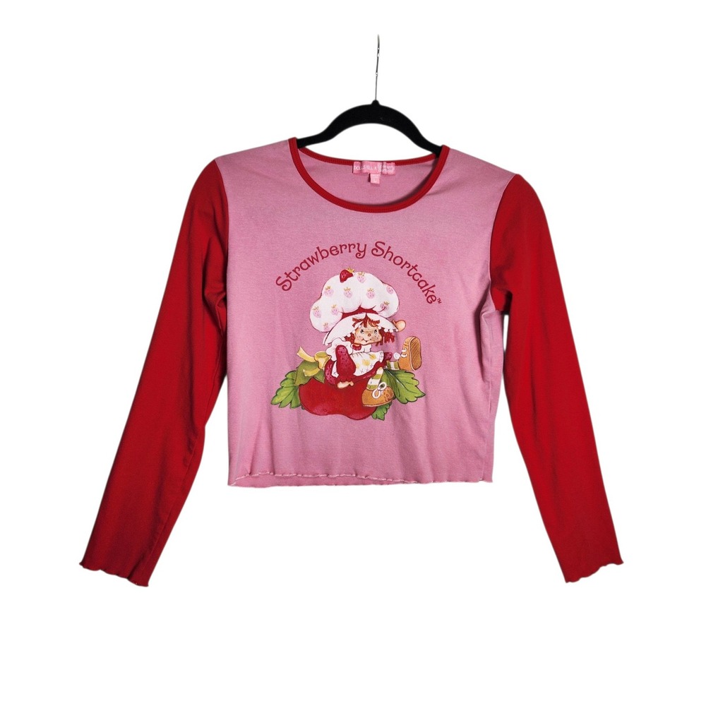 Dolls Kill x Strawberry Shortcake Pink Red Long Sleeve Crop Top Large